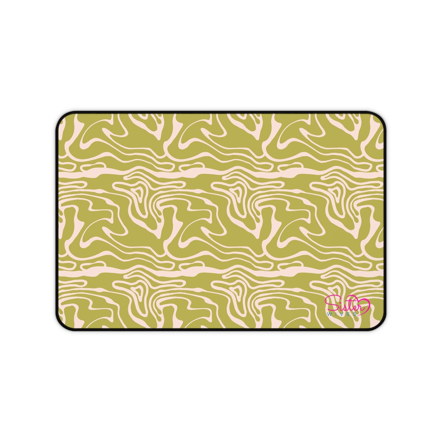 Olive Swirl Desk Mat – Retro Abstract Mouse Pad, Neoprene Extended Desk Mat, Polyamory Friendly Office Decor, Love-Positive Workspace Accessory
