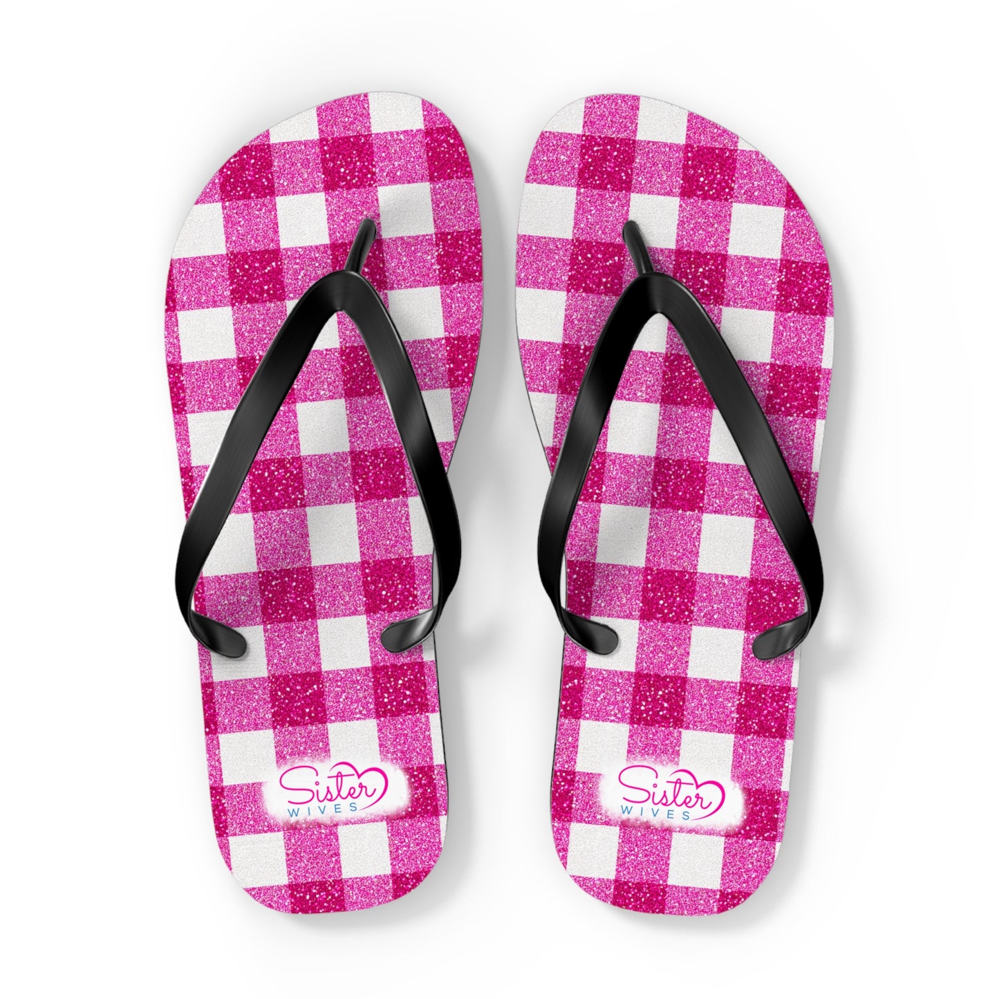 Pink Gingham Flip Flops for Women | Ethical Non Monogamy & Poly Lifestyle Sandals