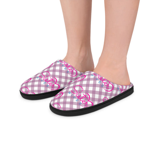 Purple Gingham  Sisterwives Logo Indoor Slippers  Cozy Slip-On House Shoes