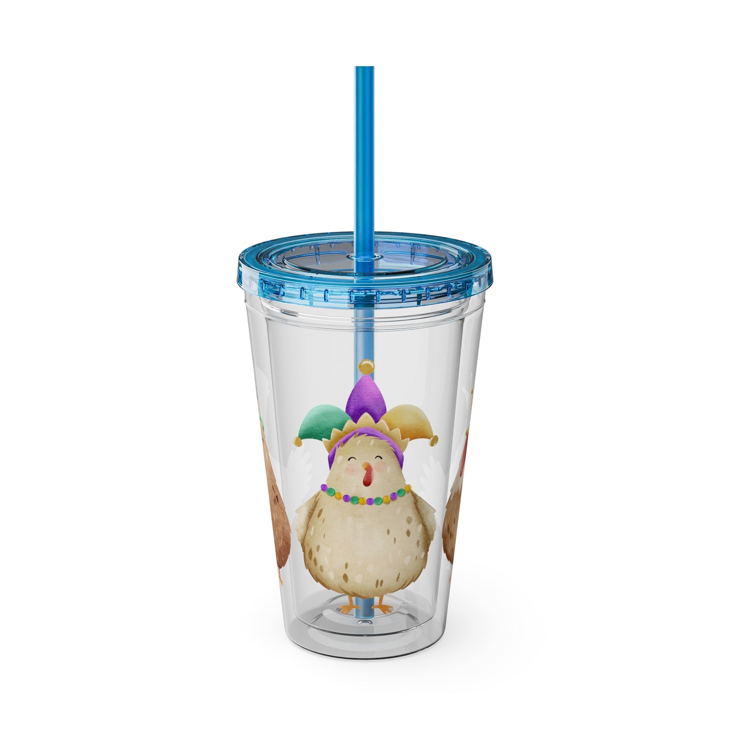 Mardi Gras Chicken 16oz Sunsplash Tumbler | Funny Farm Chicken Drink Cup | Cajun Mardi Gras Drinkware | Colorful Chicken Lover Gift | Farmhouse Humor Tumbler