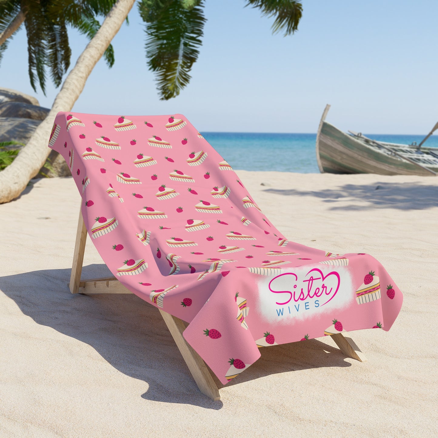 Pink Cake Slice Beach Towel | Polyamory & ENM Friendly | Cute Dessert Aesthetic | Lifestyle Cruise & Resort Pool Towel | Sisterwives Collection