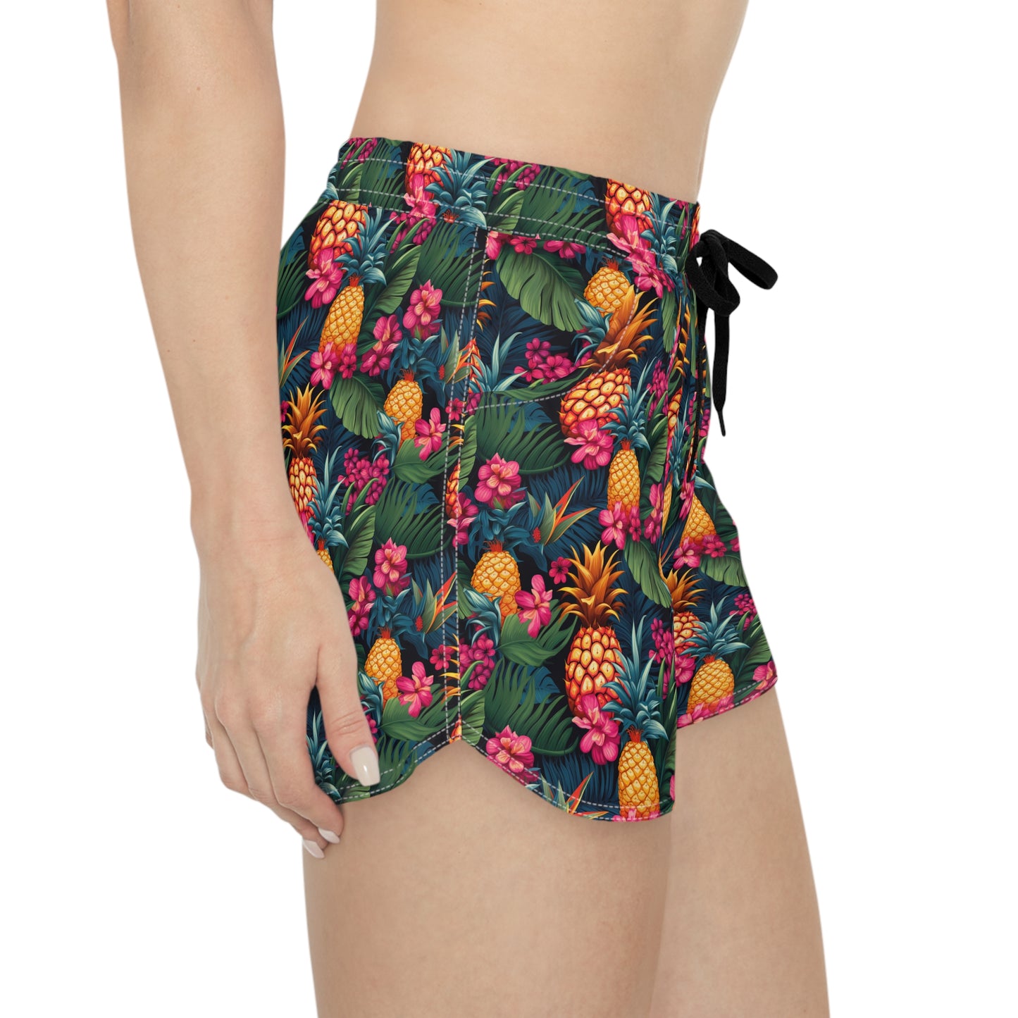 Tropical Pineapple Sisterwives Floral Women's Casual Shorts, Summer Beachwear, Vacation Shorts, Cute Lounge Shorts, Pineapple Print Shorts