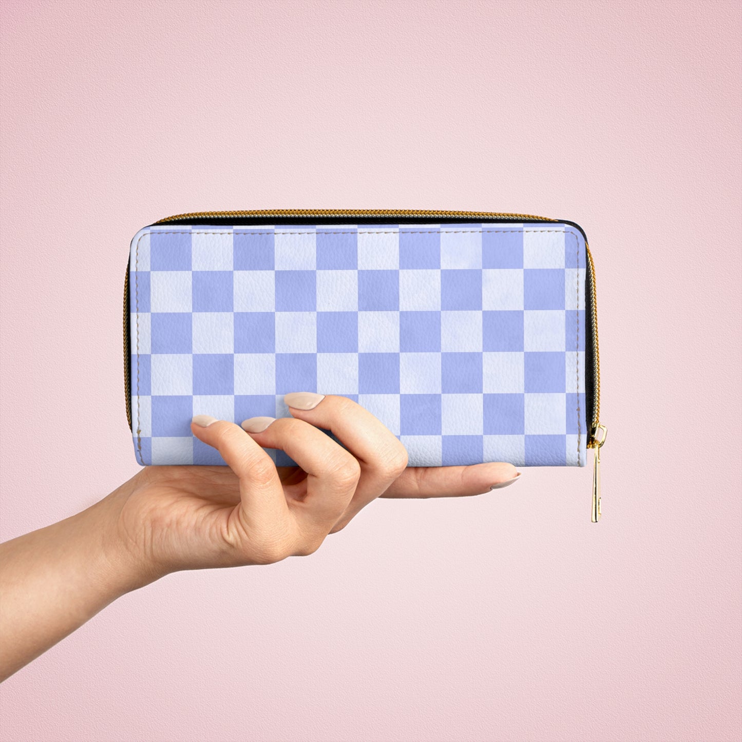 Checkered Blue Zipper Wallet | Polyamory Friendly Accessory | ENM Lifestyle Wallet | Inclusive Chosen Family Gift | Colorful Retro Checker Wallet