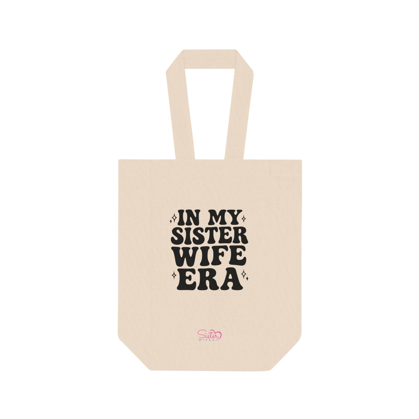 Double Wine Tote Black "In My Sister Wife Era" Canvas Bottle Carrier, Bridal Shower & Sisterhood Gift