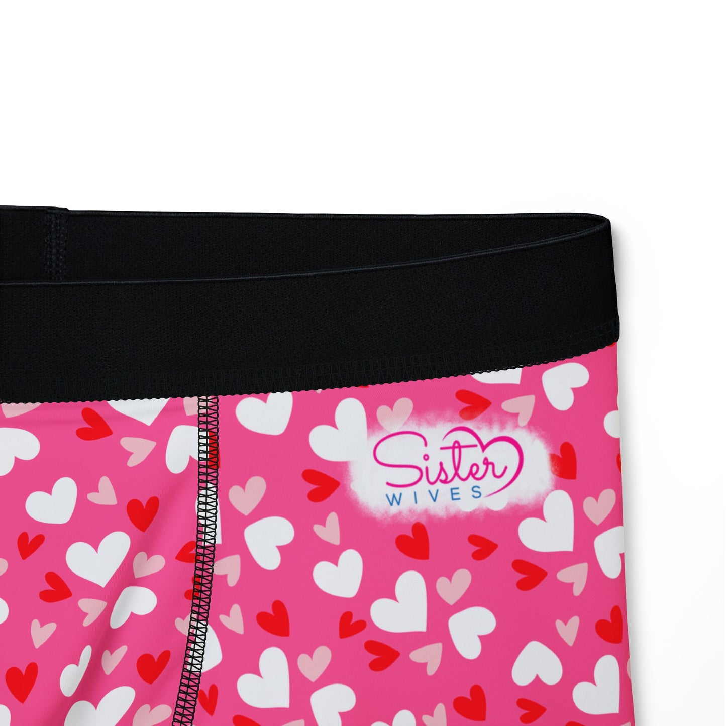 Pink Men’s Heart Print Boxer Briefs – Polyamory & Swinger Friendly Underwear, ENM Pride Boxers, Matching Couples & Pairs Available