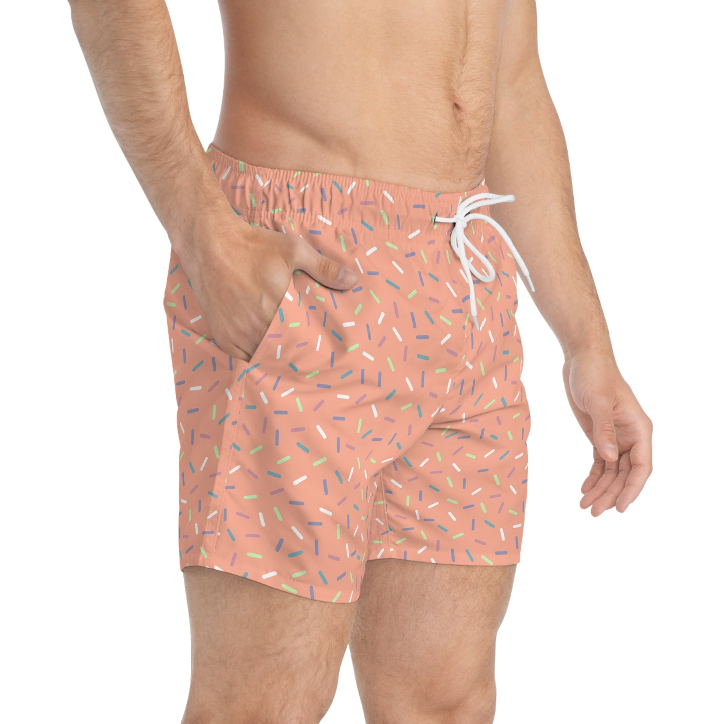 Men’s Rainbow Sprinkle Swim Trunks – Pastel Confetti Summer Swim Shorts, Fun Pool & Beach Board Shorts, Fast-Dry AOP Trunks