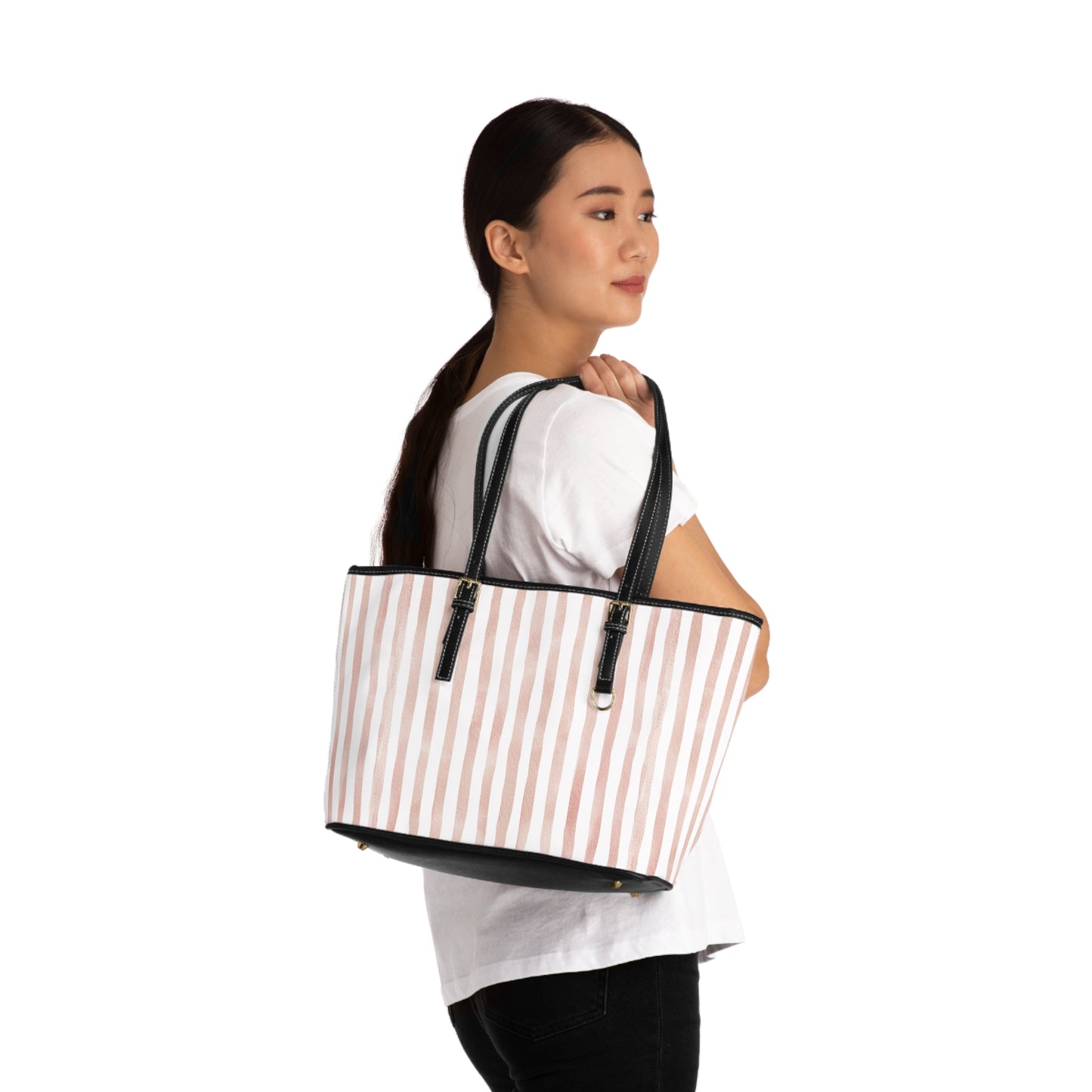 XL Stripe Shoulder Purse – Polyamory Sisterwives ENM Friendly Tote | Swinger Lifestyle Handbag | Soft Blush Minimalist Weekend Bag
