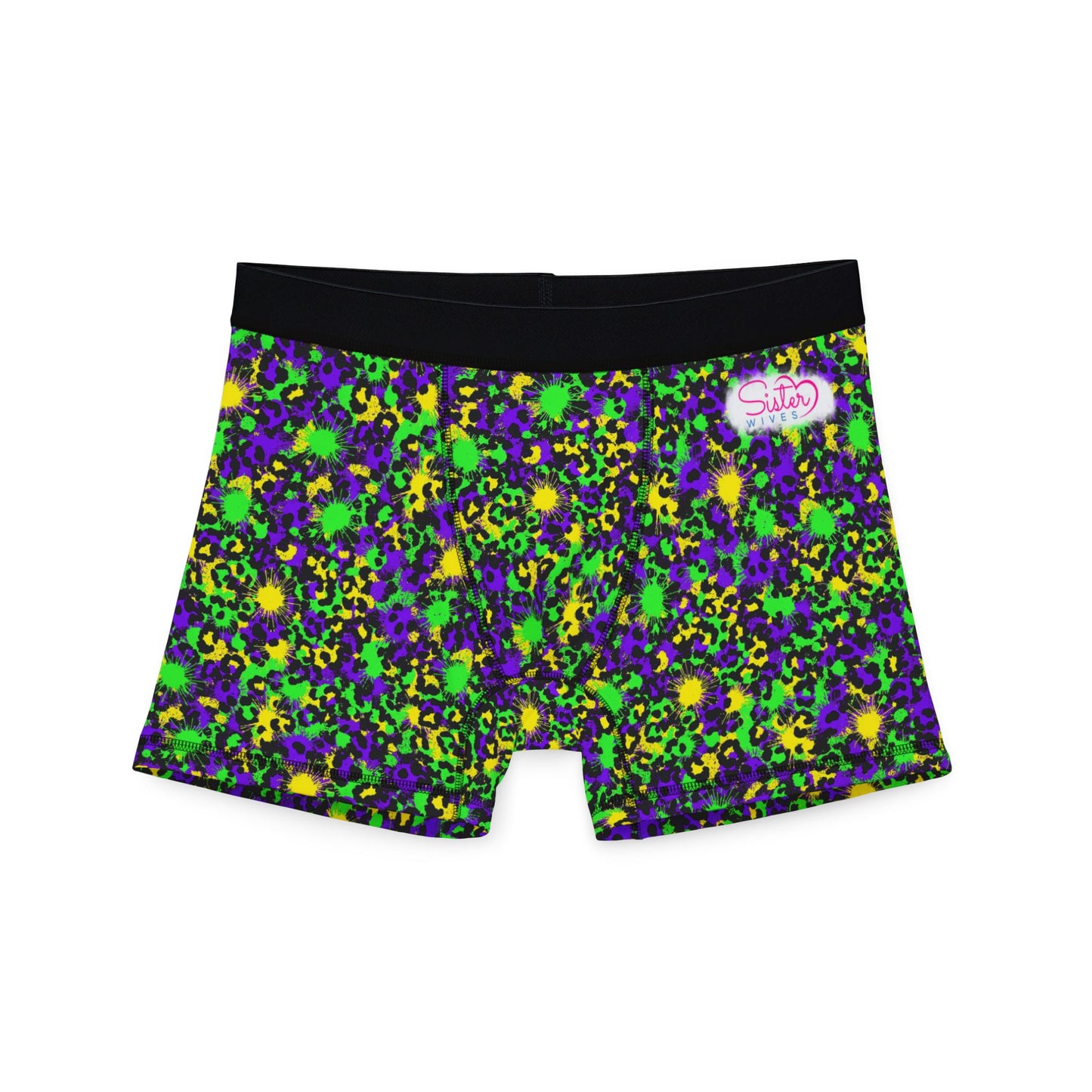 Mardi Gras Cheetah Print Men’s Boxer Briefs | Polyamory ENM Pride Underwear, Matching Couples Underwear