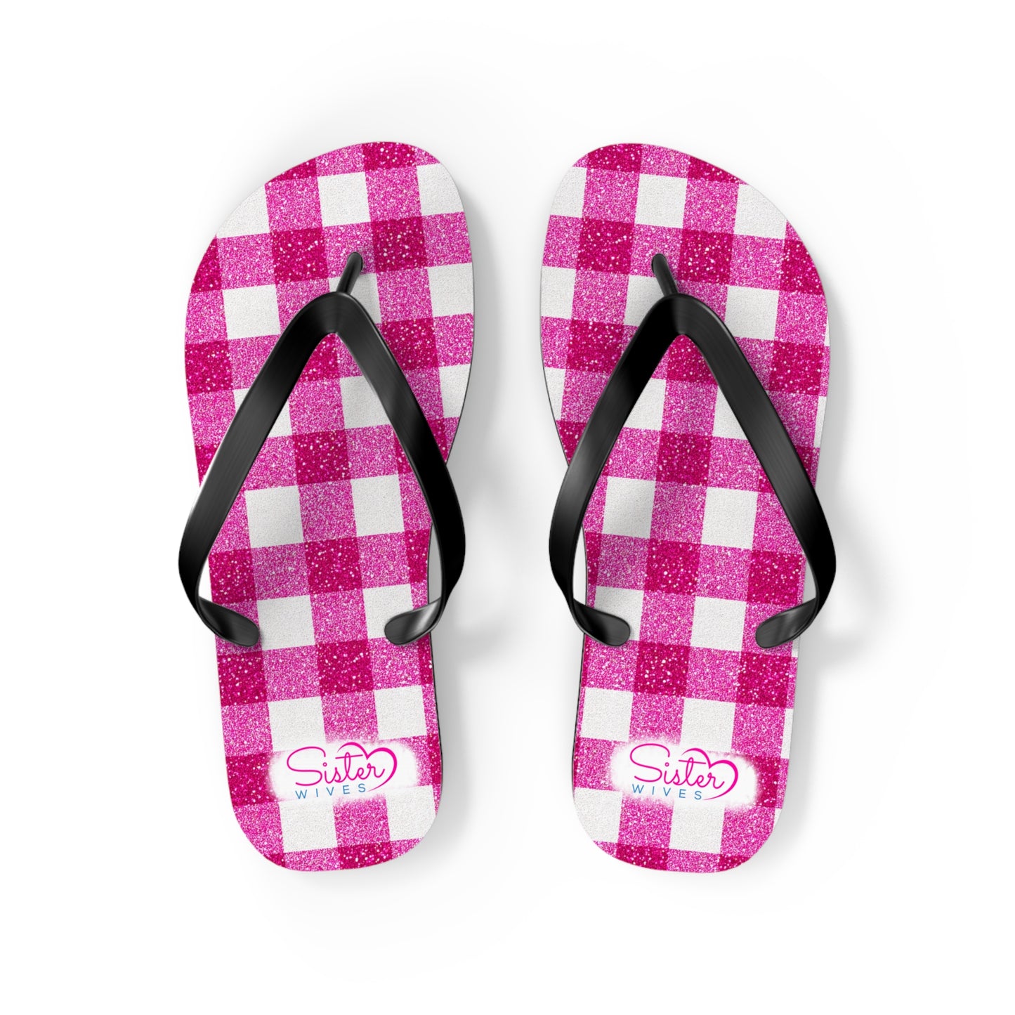 Pink Gingham Flip Flops for Women | Ethical Non Monogamy & Poly Lifestyle Sandals