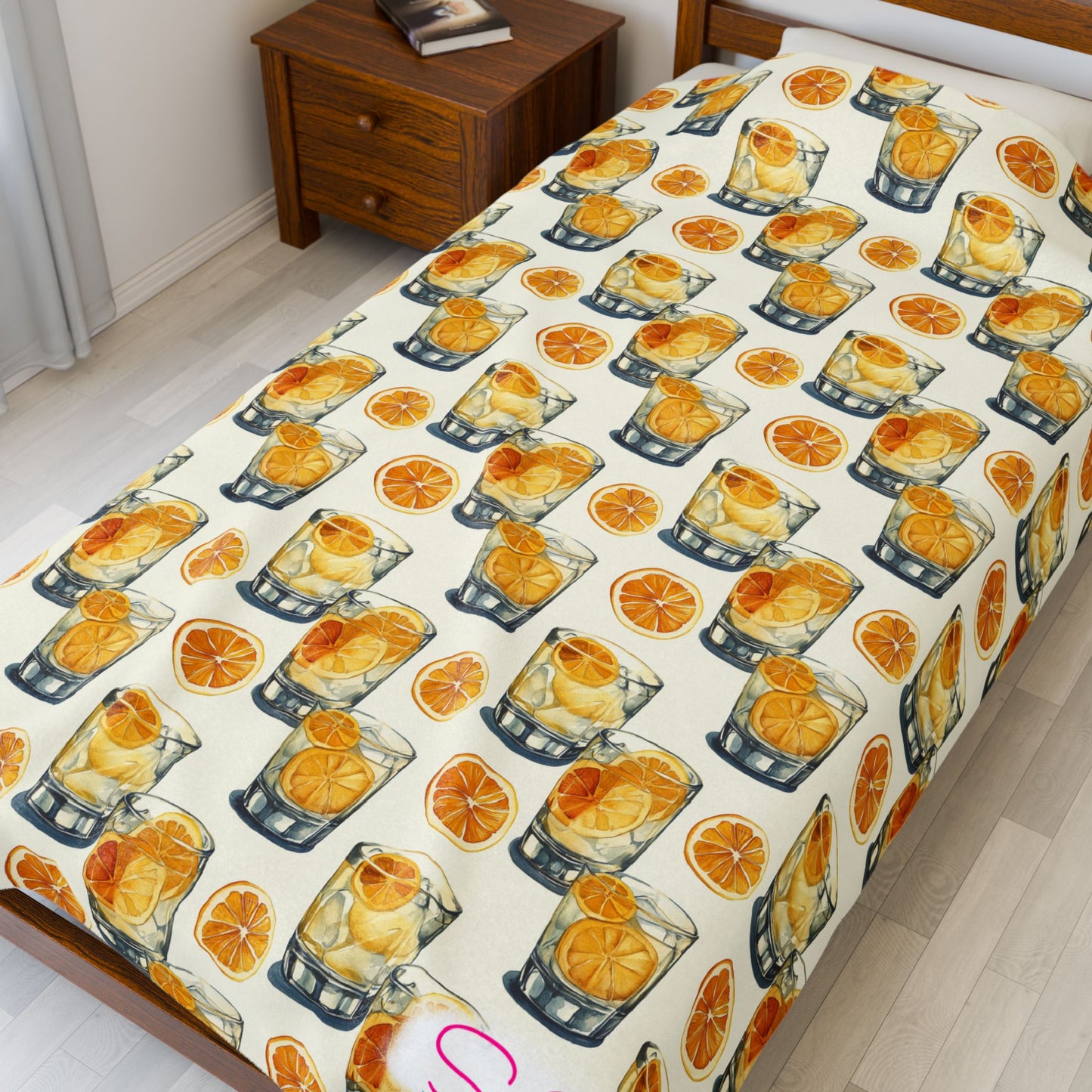 Citrus Cocktails Throw Blanket | Citrus Cocktail Cozy Blanket | Retro Kitchen & Bar Decor | Polyamory & ENM Friendly Home Decor | Swinger Lifestyle Cozy Blanket | Minimalist Blush Stripe Throw