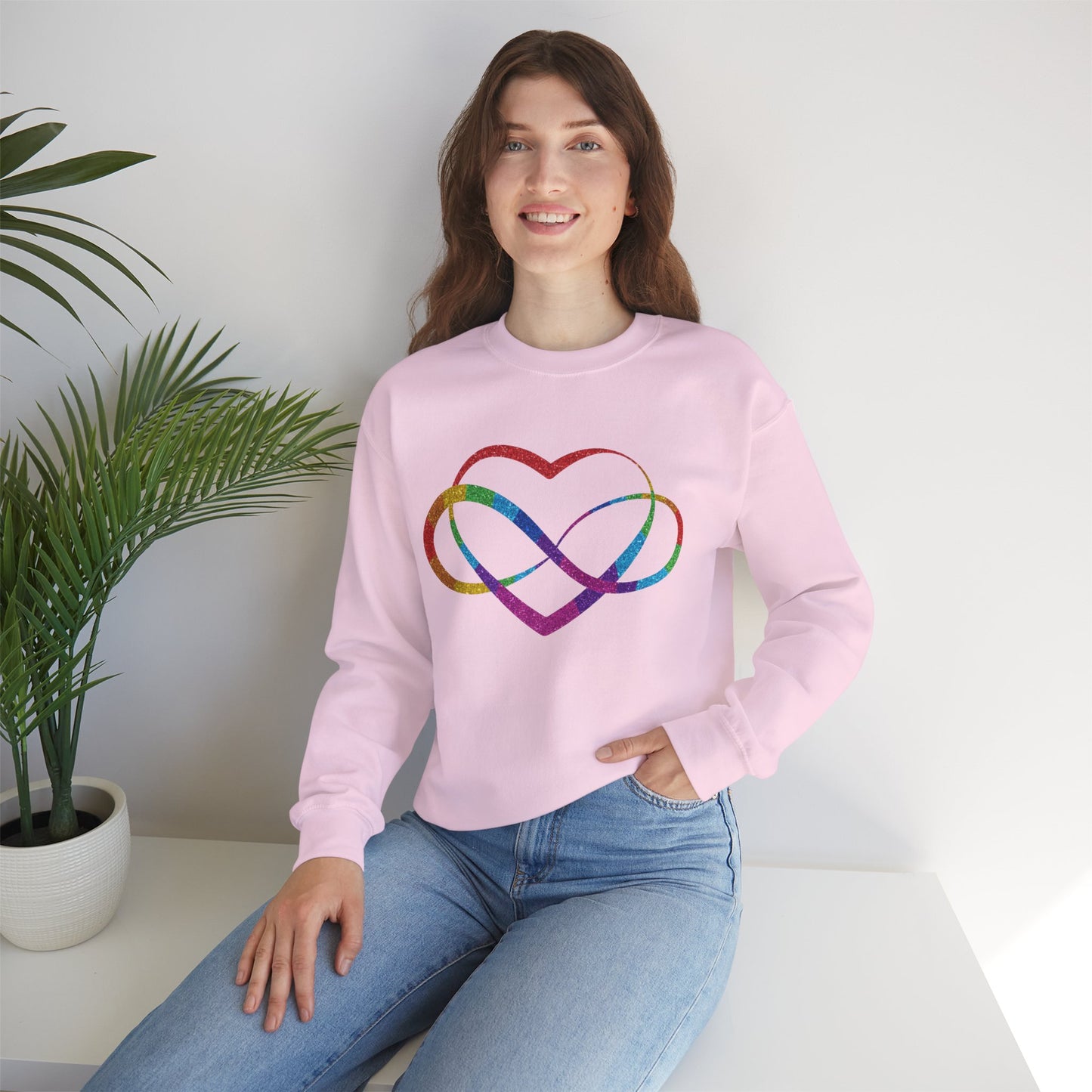 Infinity Heart Crewneck Sweatshirt | Polyamory & ENM Symbol Pullover | LGBTQ+ Inclusive Chosen Family Apparel | Cozy Pride Sweatshirt