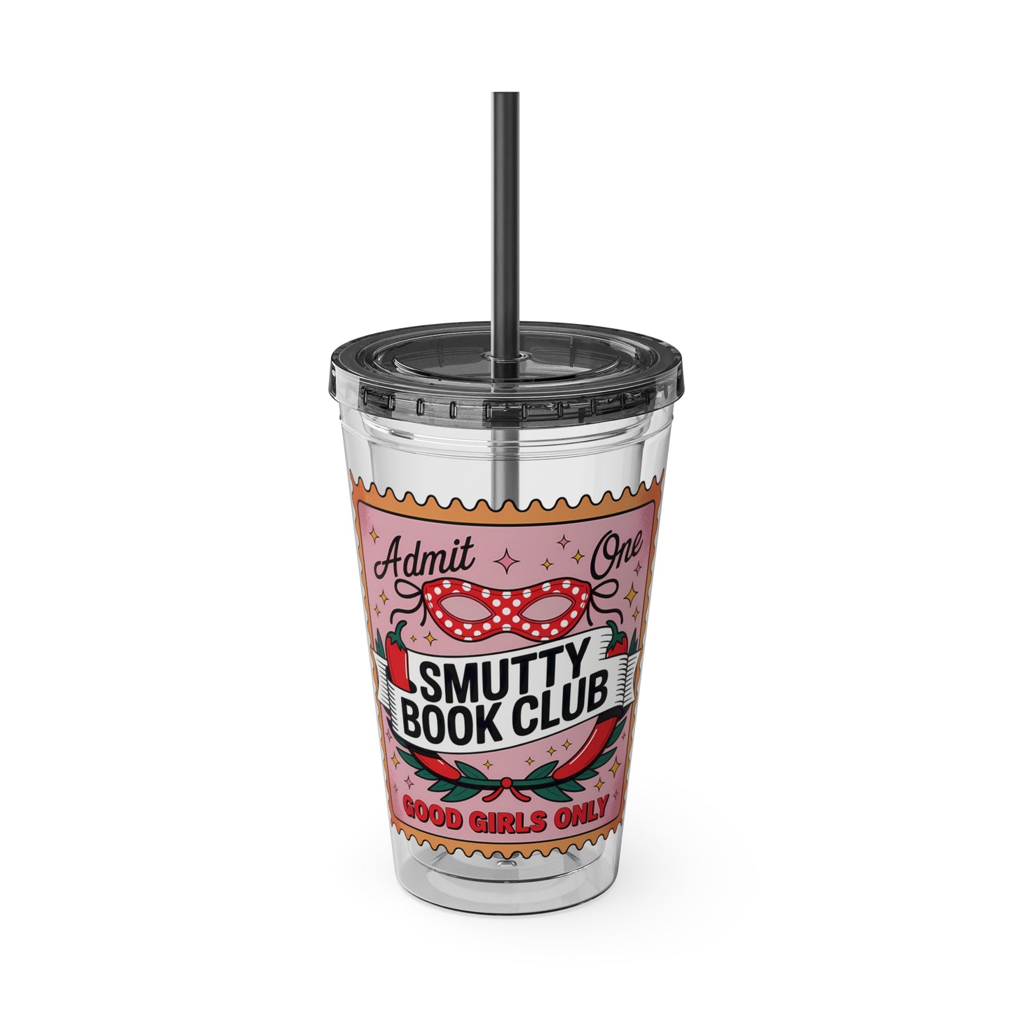 Admit One: Smutty Book Club – 16oz Sunsplash Tumbler | Polyamory Pride Cup | ENM Lifestyle Drinkware | Swinger Aesthetic Travel Cup | Spicy Romance Reader Gift | Poly, Open Relationship, Hotwife Vibes...