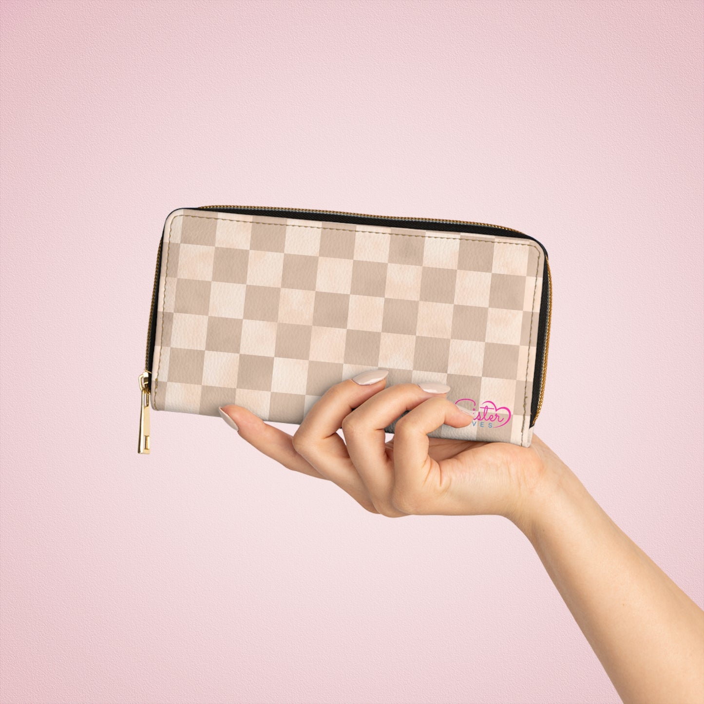 Checkered Neutral Zipper Wallet | Polyamory Friendly Accessory | ENM Lifestyle Wallet | Inclusive Chosen Family Gift | Colorful Retro Checker Wallet