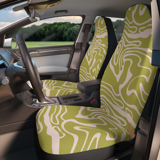 Abstract Green Car Seat Covers | Retro Swirl Boho Auto Decor | Modern Minimalist Seat Covers | Polyamory & ENM Friendly