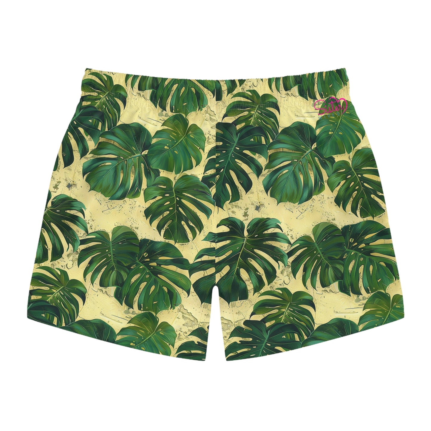 Green Tropical Leaf Swim Trunks for Men – Jungle Fast-Dry Board Shorts with Drawstring | XS–3XL Summer Swimwear