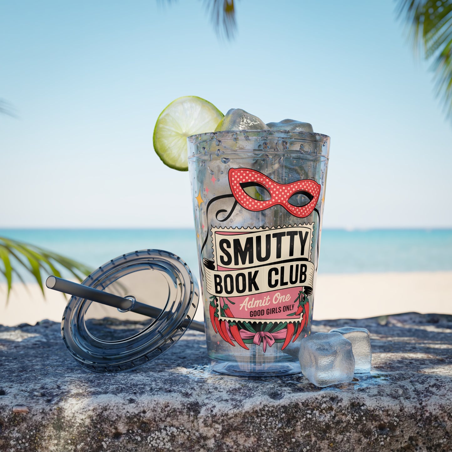 Admit One: Smutty Book Club – 16oz Sunsplash Tumbler | Polyamory Pride Cup | ENM Lifestyle Drinkware | Swinger Aesthetic Travel Cup | Spicy Romance Reader Gift | Poly, Open Relationship,...