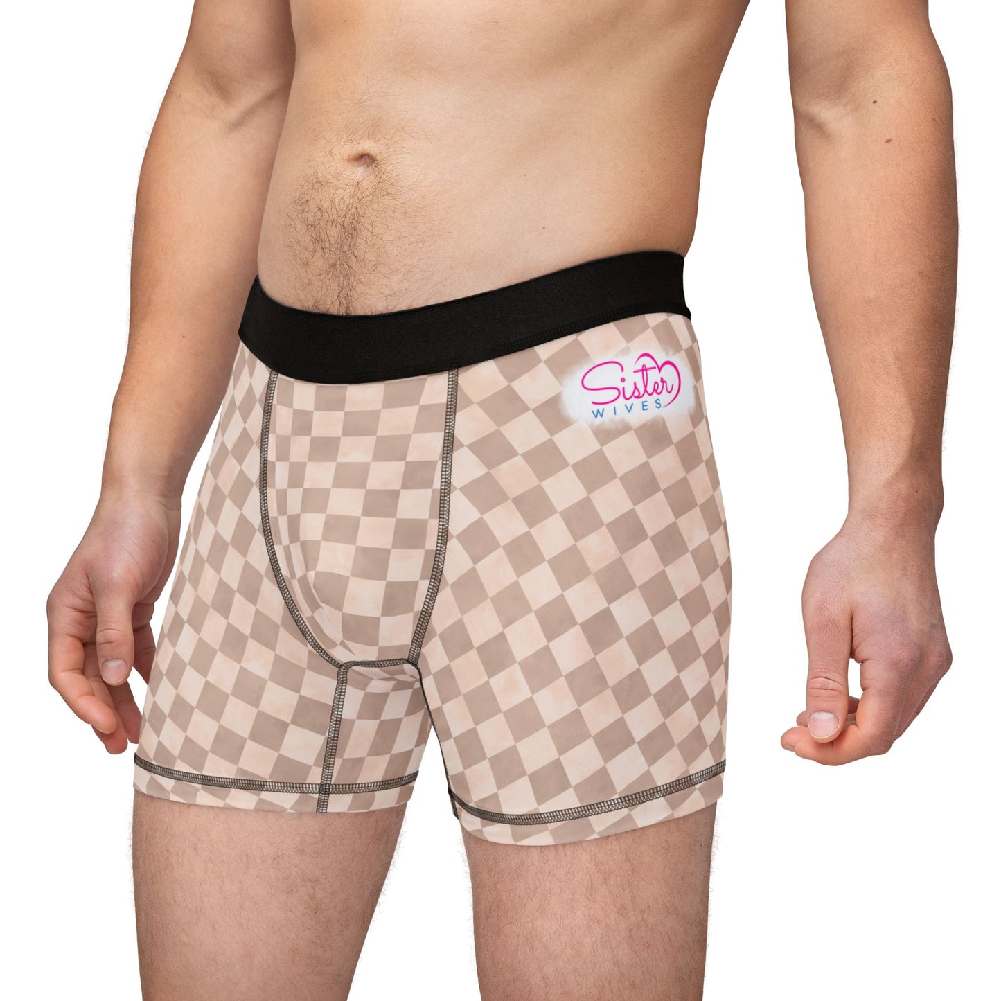 Neutral Checker Men’s Boxer Briefs | Aesthetic Stretch Underwear | ENM & Polyamory Friendly Loungewear