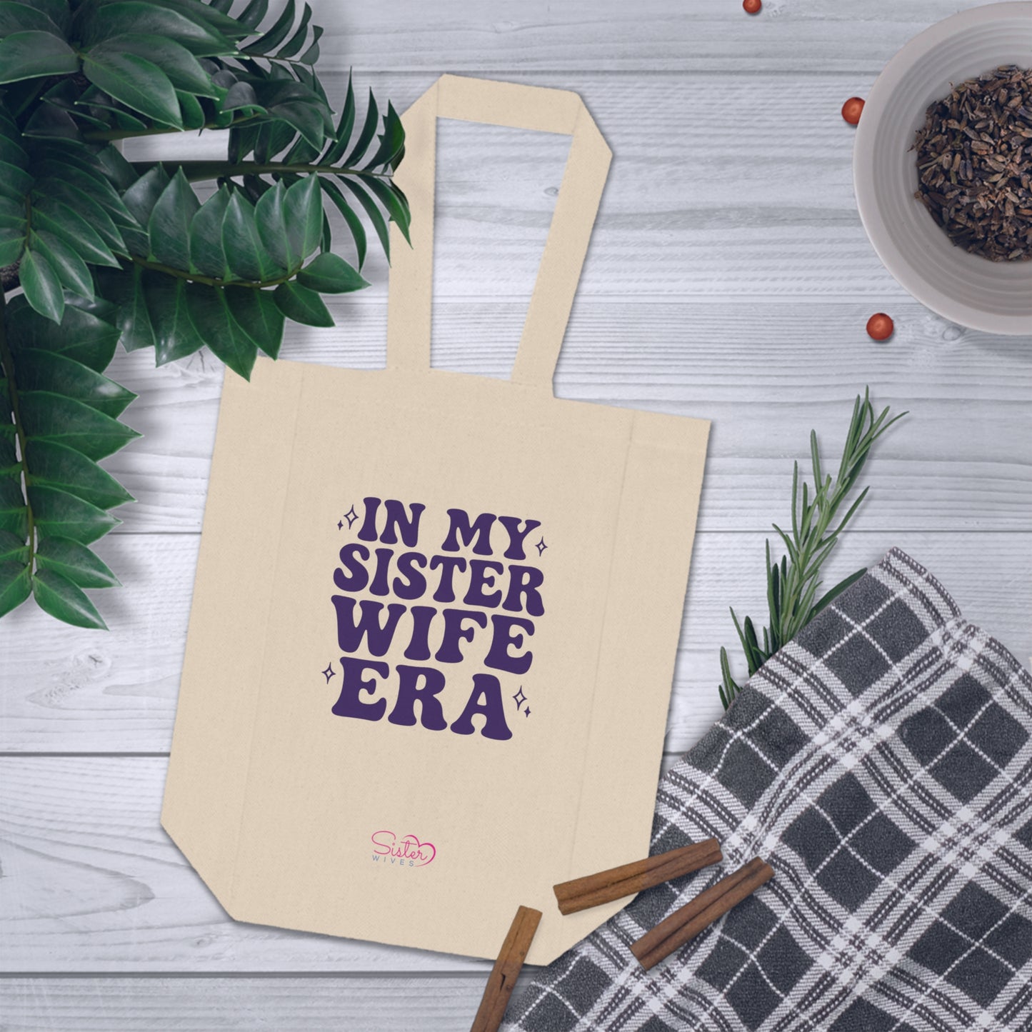 Double Wine Tote Purple "In My Sister Wife Era" Canvas Bottle Carrier, Bridal Shower & Sisterhood Gift