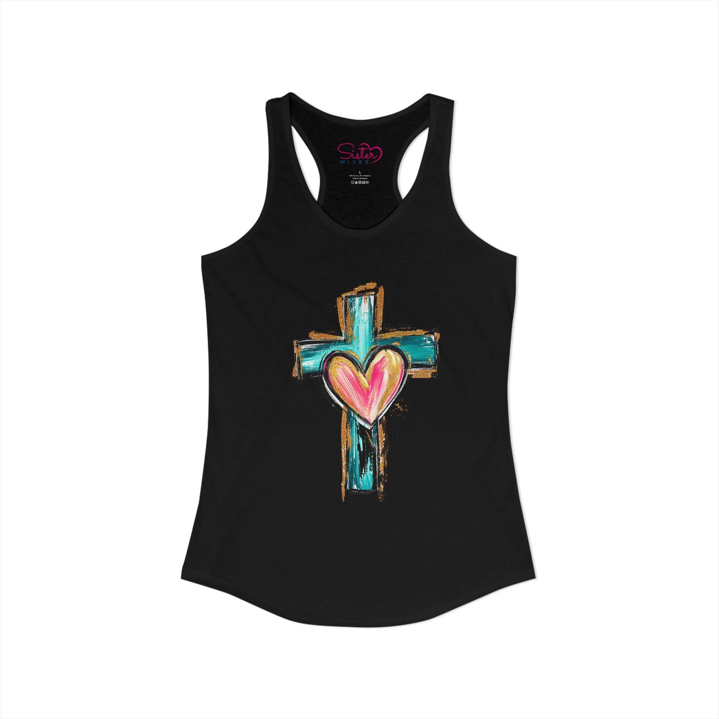 Cross with Heart Racerback Tank | Inclusive Faith Tank Top | Chosen Family Christian Apparel | Love-Centered Spiritual Summer Shirt