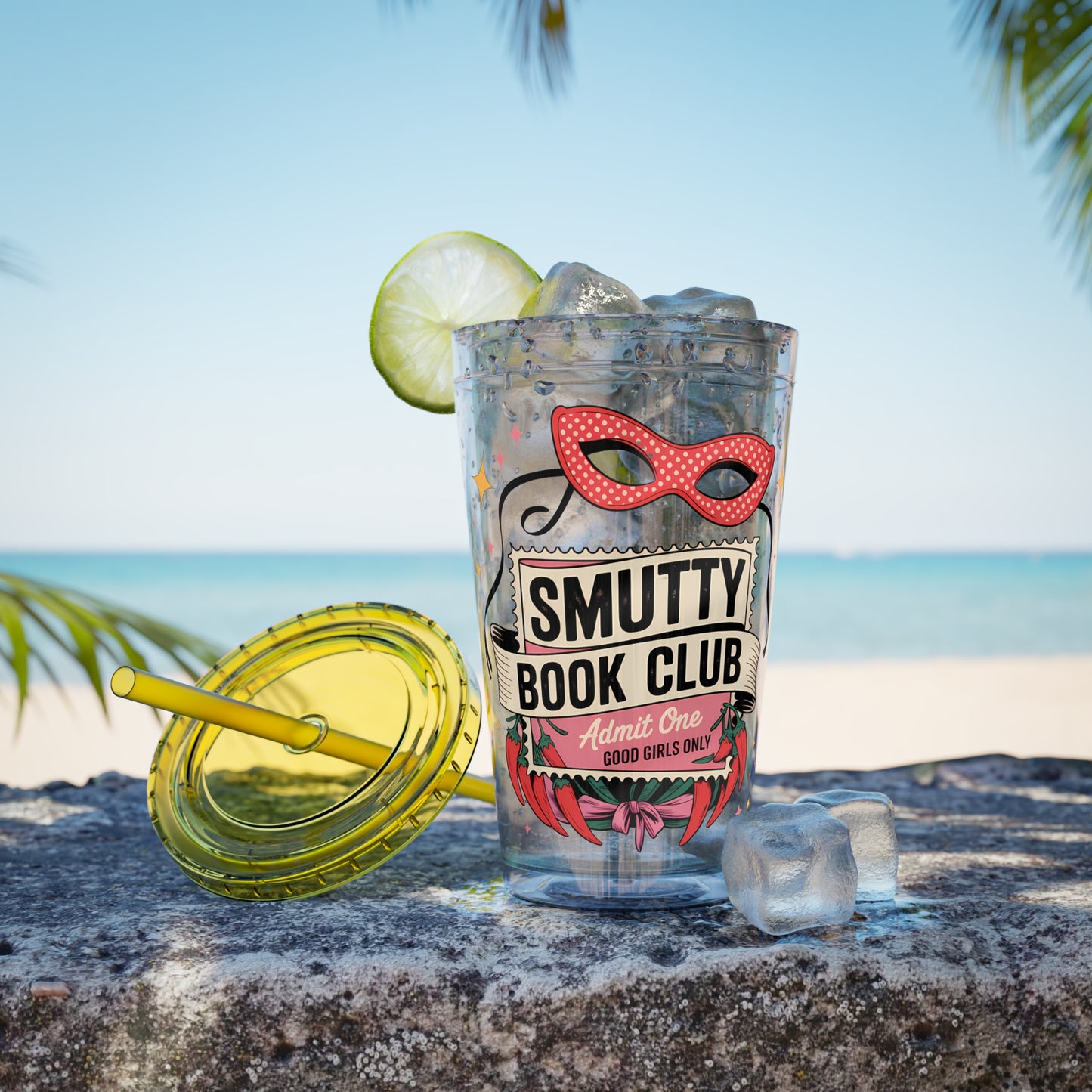 Admit One: Smutty Book Club – 16oz Sunsplash Tumbler | Polyamory Pride Cup | ENM Lifestyle Drinkware | Swinger Aesthetic Travel Cup | Spicy Romance Reader Gift | Poly, Open Relationship,...