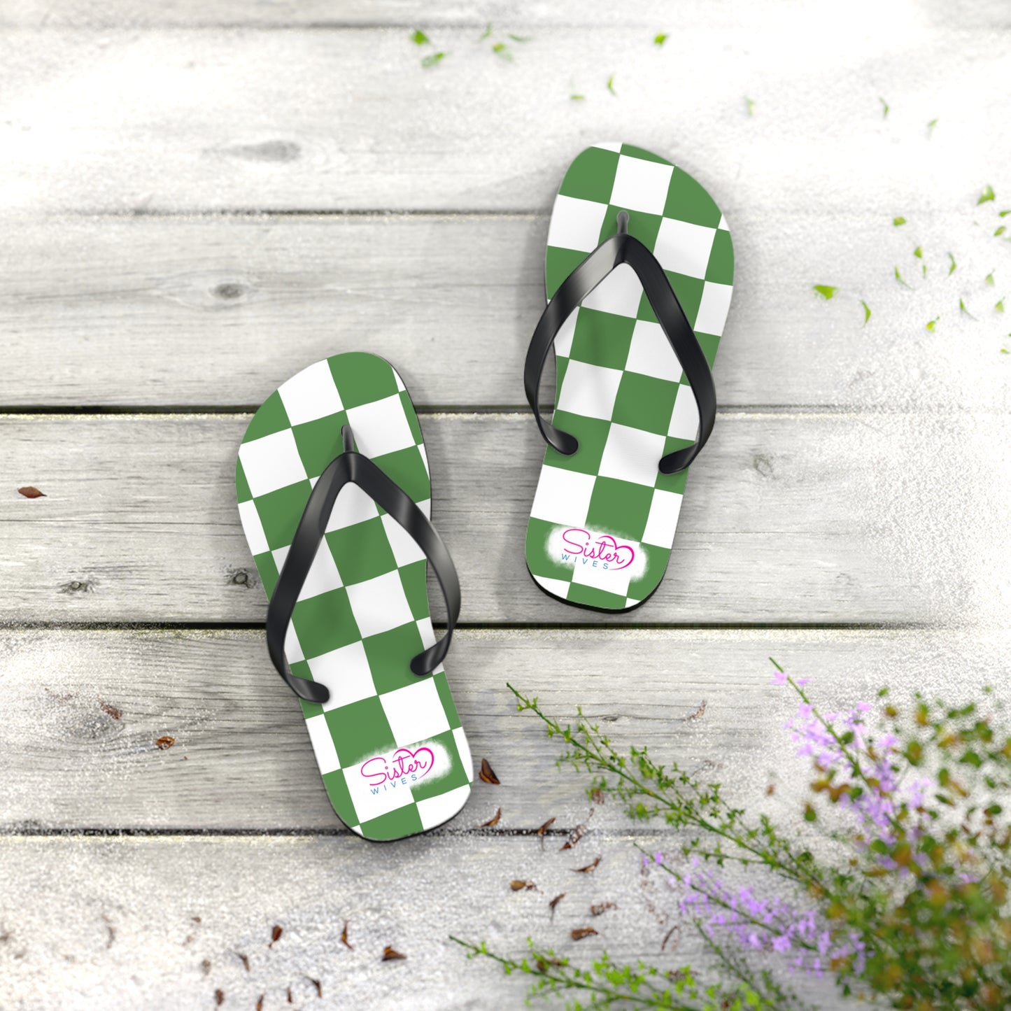Green Checkered Flip Flops | Summer Sandals for ENM, Poly & Open Relationship Lifestyle