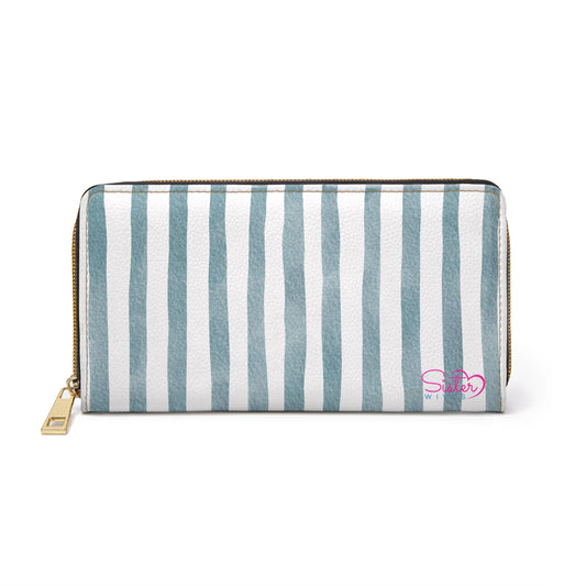 Stripe Zip Up Wallet – Polyamory Sisterwives ENM Friendly Wallet | Swinger Lifestyle Accessory | Minimalist Blush Stripe Zipper Wallet