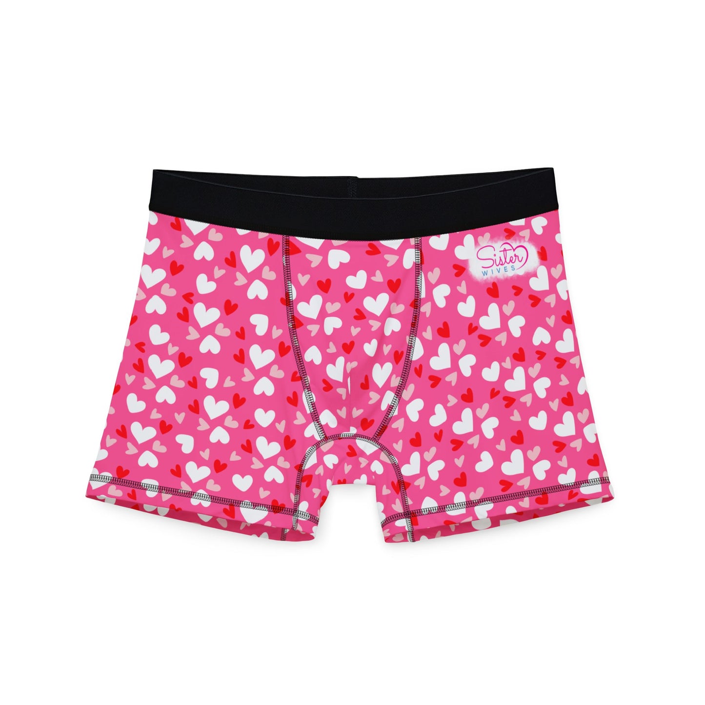 Pink Men’s Heart Print Boxer Briefs – Polyamory & Swinger Friendly Underwear, ENM Pride Boxers, Matching Couples & Pairs Available