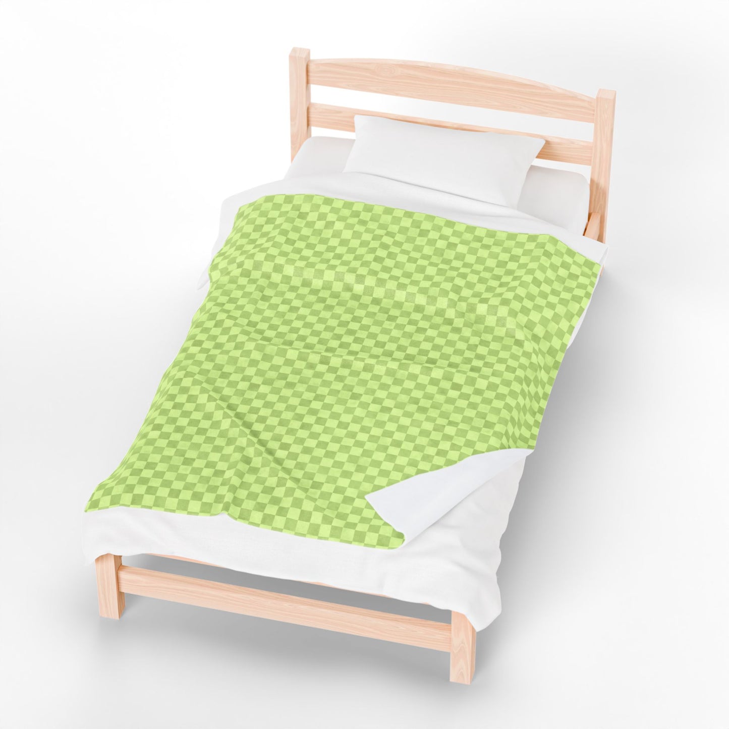 Light Green Checker Plush Blanket | Cozy Velveteen Throw | Polyamory & ENM Friendly Home Decor | Chosen Family Aesthetic Blanket