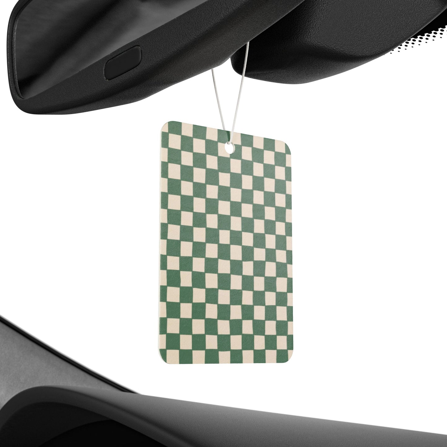 Green Checkered Car Air Freshener – Sage Aesthetic Hanging Diffuser | Pine, New Car & Black Ice Scents
