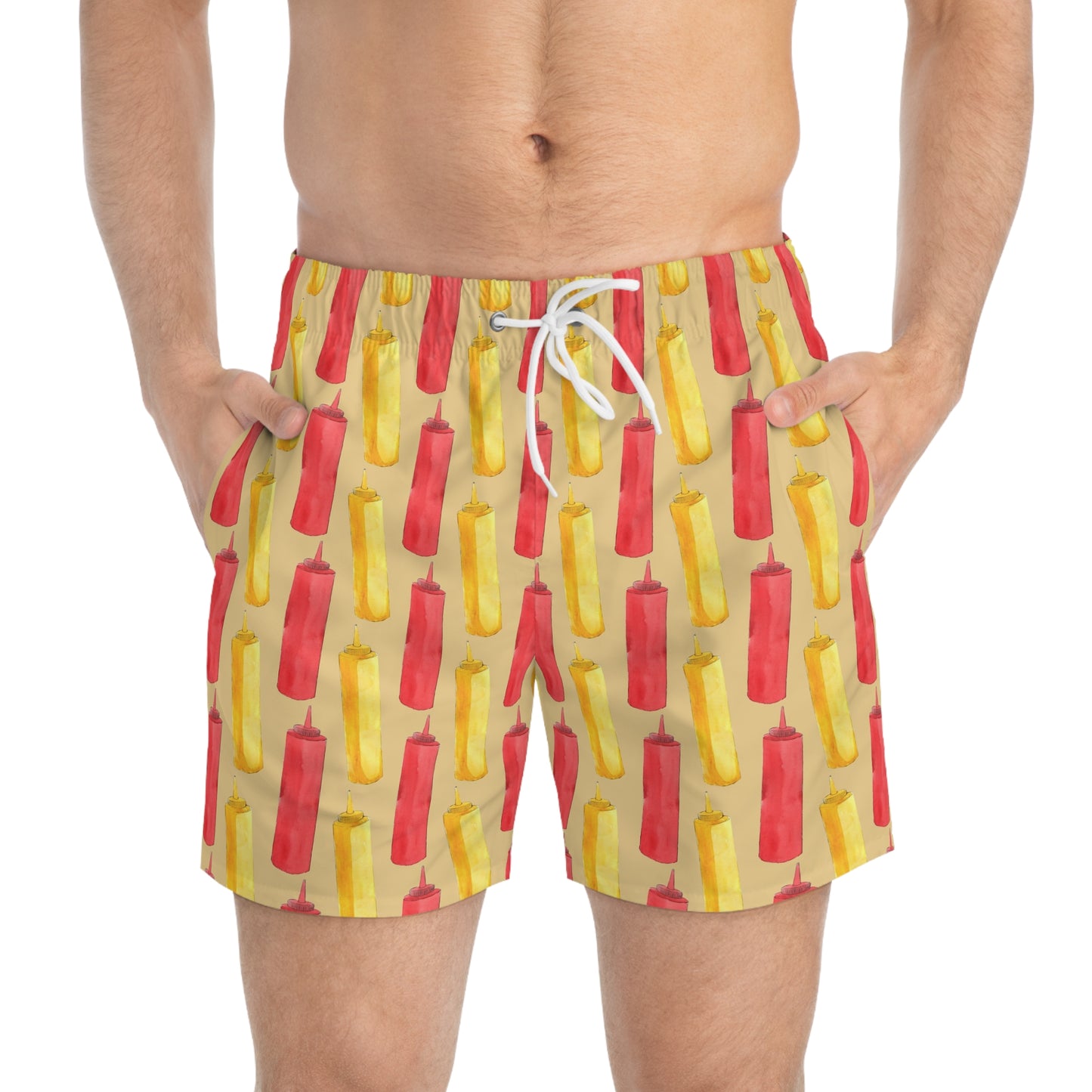 Men’s BBQ Swim Trunks – Grill & Cookout Boardshorts | Funny Food Print Swimwear | Fast-Dry Summer Swim Shorts