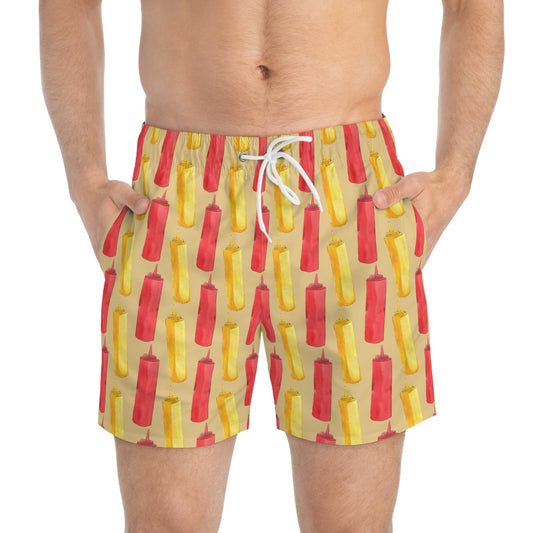 Men’s BBQ Swim Trunks – Grill & Cookout Boardshorts | Funny Food Print Swimwear | Fast-Dry Summer Swim Shorts