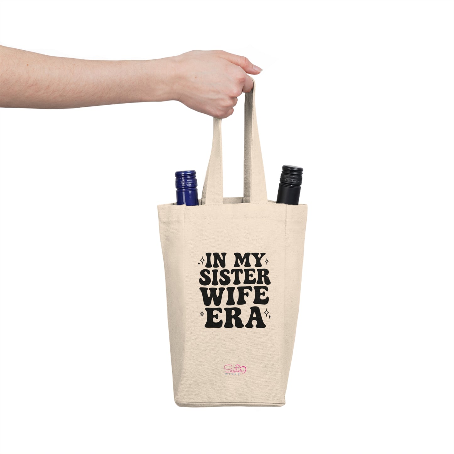 Double Wine Tote Black "In My Sister Wife Era" Canvas Bottle Carrier, Bridal Shower & Sisterhood Gift