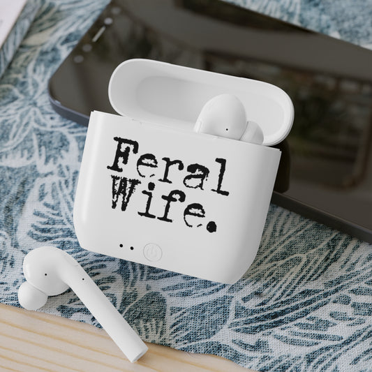 Feral Wife Wireless Earbuds – Funny Wife Humor Bluetooth Earbuds | Essos True Wireless Earbuds with Charging Case