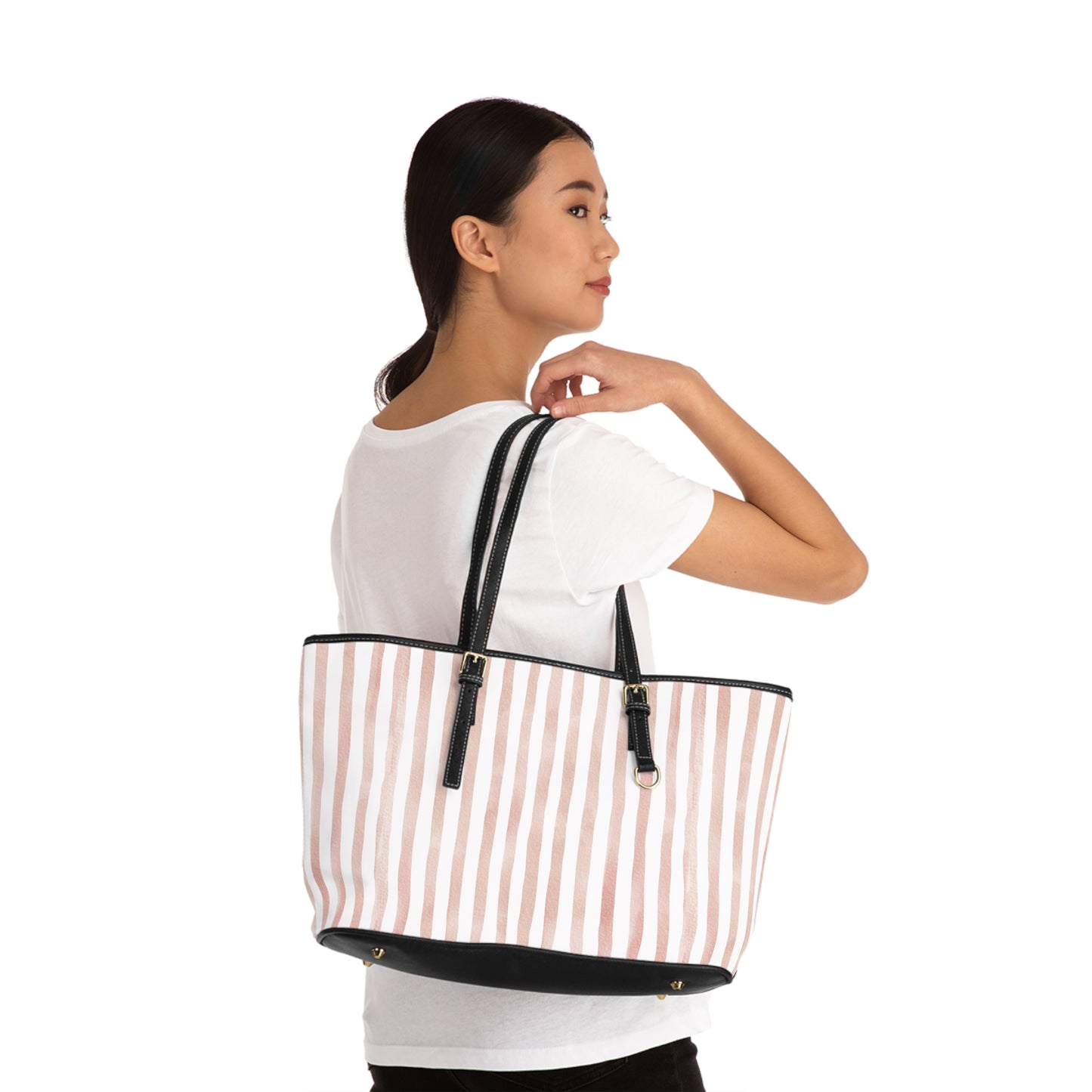 XL Stripe Shoulder Purse – Polyamory Sisterwives ENM Friendly Tote | Swinger Lifestyle Handbag | Soft Blush Minimalist Weekend Bag