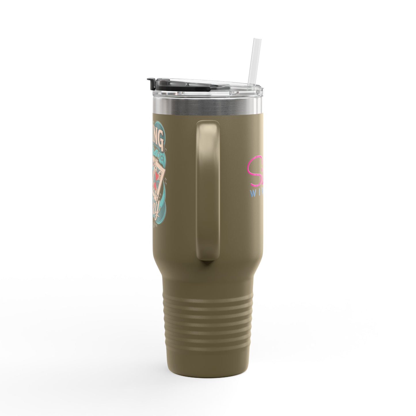 Feeling Lucky 40oz Insulated Travel Mug – Vintage Playing Card Lucky Charm Tumbler with Straw | Stainless Steel BPA-Free Cup