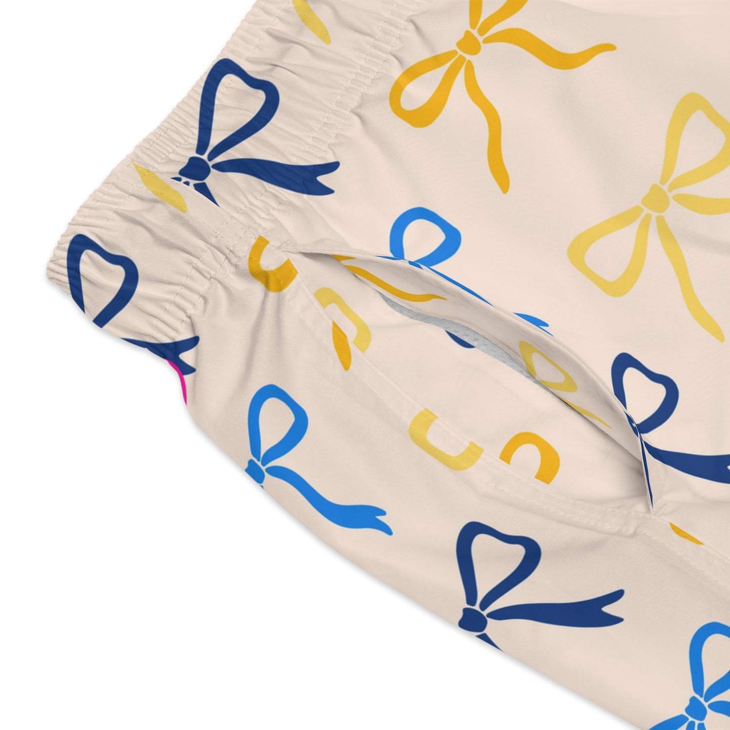 Yellow Bow Print Swim Trunks for Men – Preppy Coquette Fast-Dry Board Shorts with Drawstring | XS–3XL Summer Swimwear