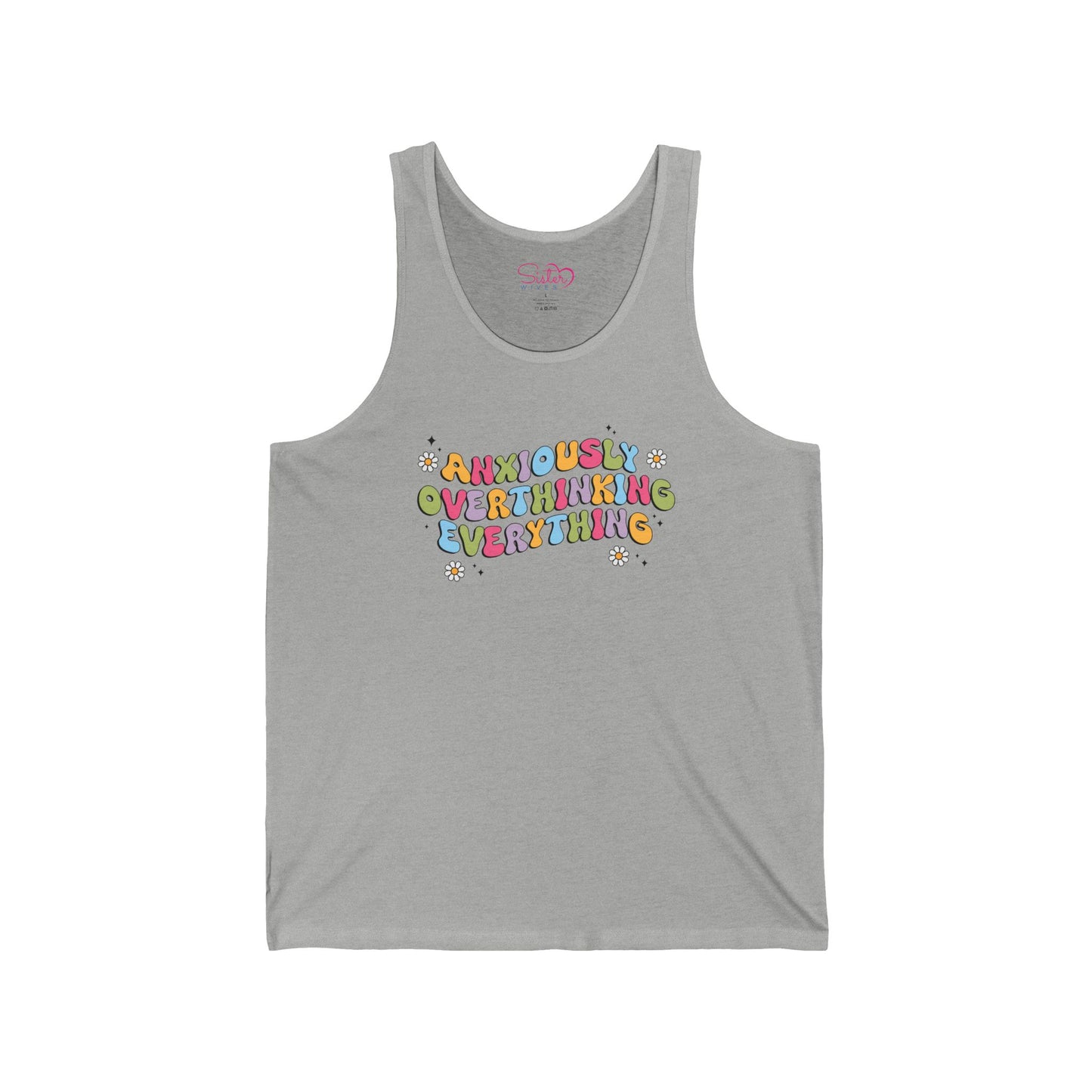 Funny Anxiety Unisex Jersey Tank – Polyamory ENM Swinger Friendly Apparel | Mental Health Humor Statement Tank | Bella+Canvas