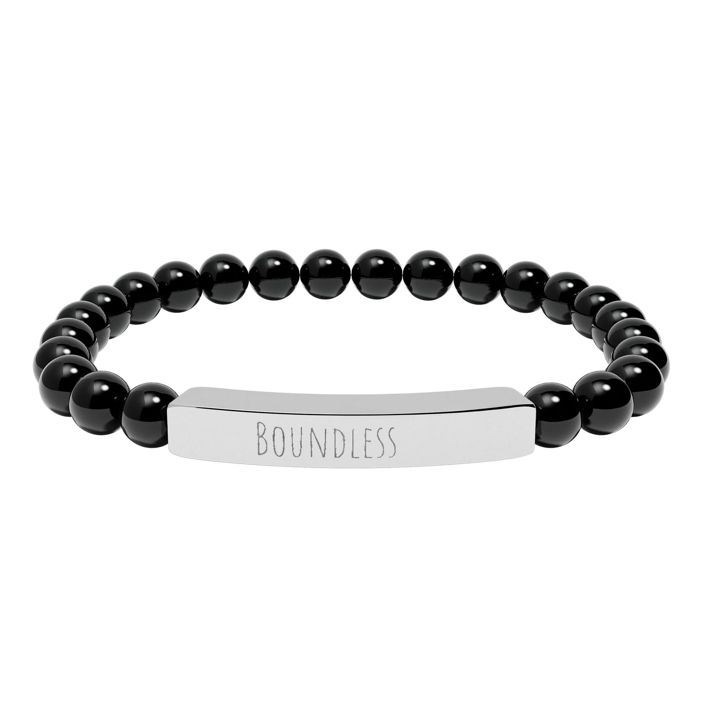 “Boundless” Natural Stone Stretch Bar Bracelet – Engraved Stainless Steel ID Bracelet, Polyamory & ENM Jewelry, Minimalist Relationship Symbol