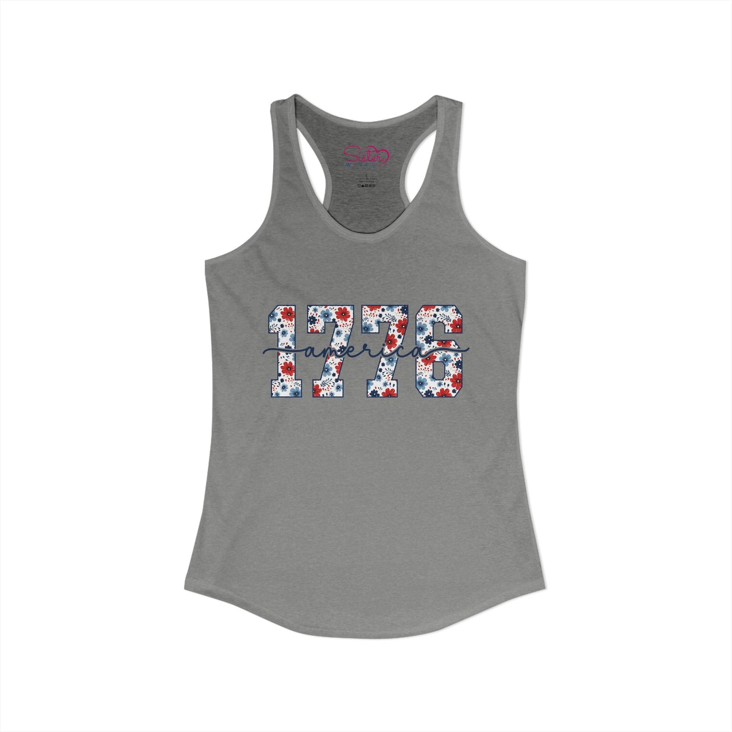 USA Floral Racerback Tank – Patriotic Flower Tank Top | Fourth of July Shirt | Summer USA Graphic Tank