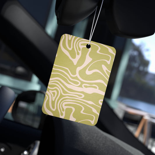 Abstract Olive Green Car Air Freshener – Modern Earthy Aesthetic Hanging Diffuser | Pine, New Car & Black Ice Scents