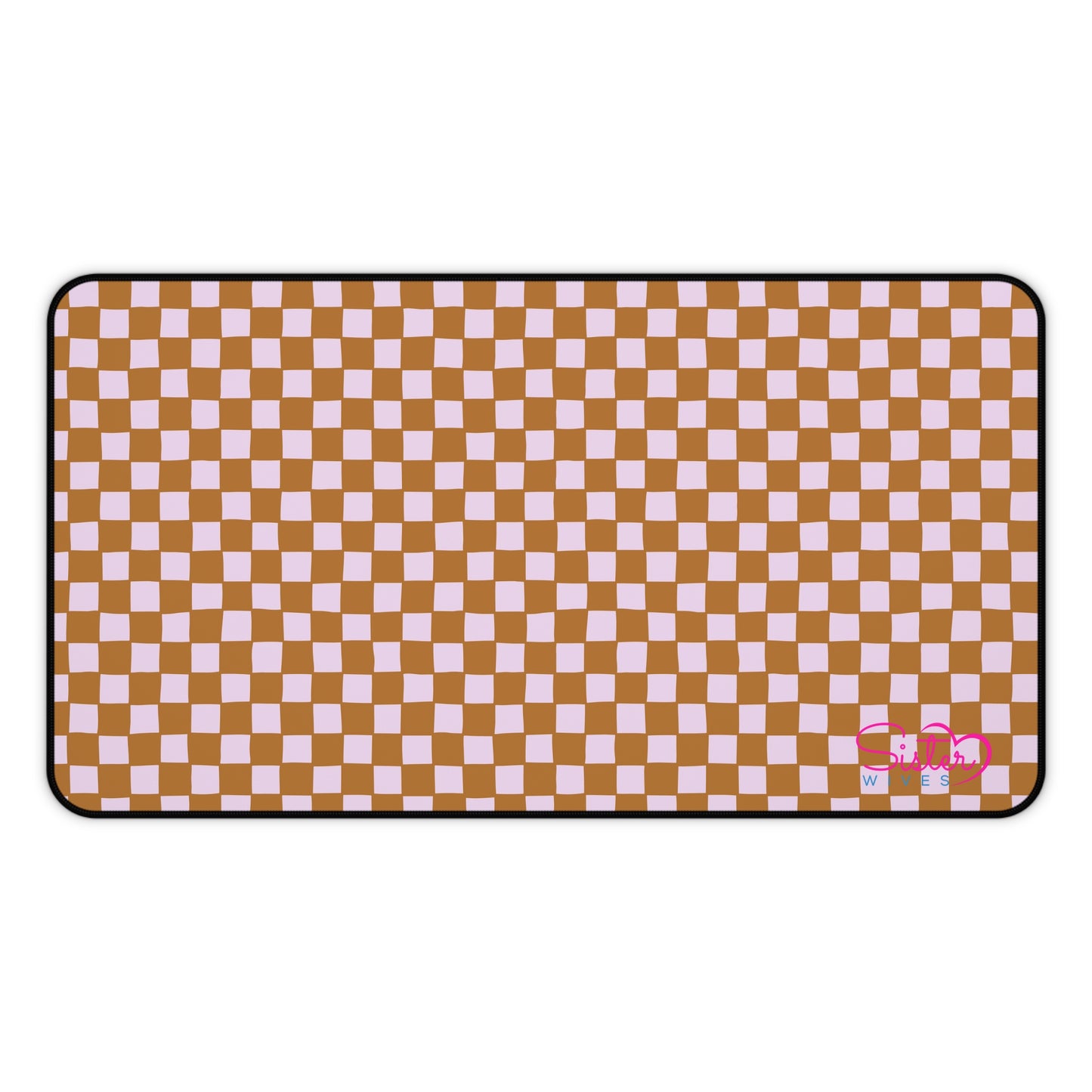 Brown Checkered Desk Mat – Retro Checkerboard Mouse Pad, Neoprene Extended Desk Mat, Polyamory Friendly Office Decor, Love-Positive Workspace Accessory