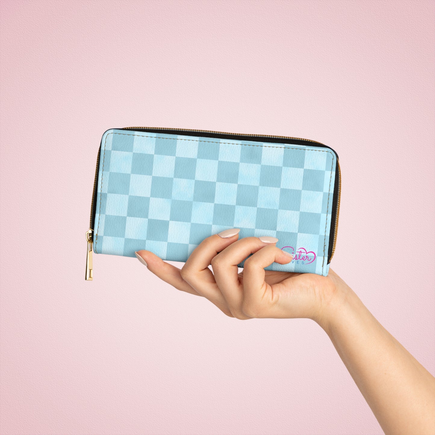 Checkered Blue Zipper Wallet | Polyamory Friendly Accessory | ENM Lifestyle Wallet | Inclusive Chosen Family Gift | Colorful Retro Checker Wallet