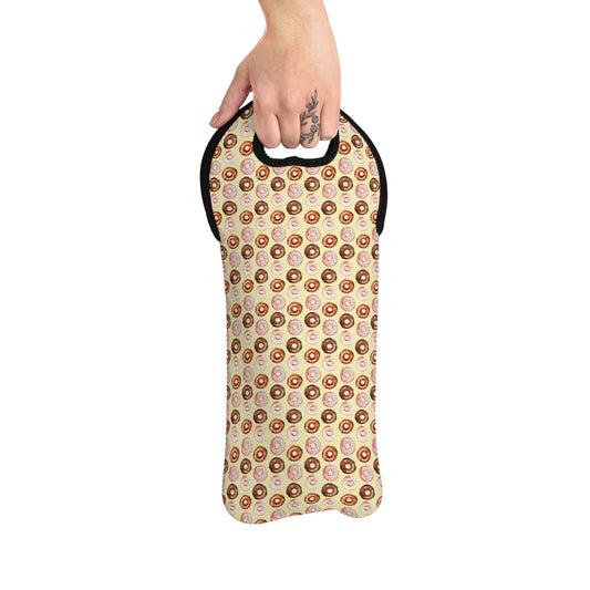 Pink Donut Wine Tote Bag | Neoprene Wine Bottle Carrier with Handle | Cute Dessert Gift for Parties