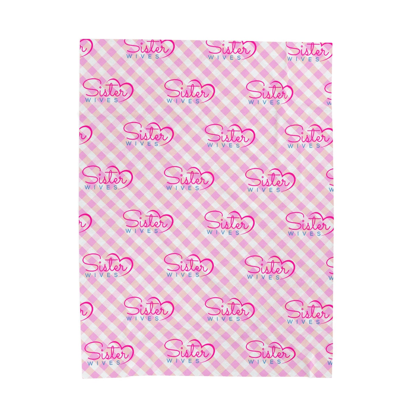 Sister Wives Light Pink Gingham Velveteen Plush Blanket