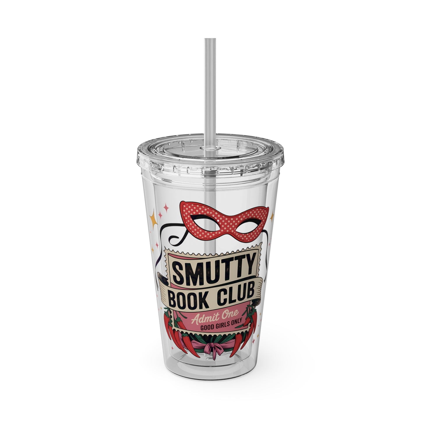 Admit One: Smutty Book Club – 16oz Sunsplash Tumbler | Polyamory Pride Cup | ENM Lifestyle Drinkware | Swinger Aesthetic Travel Cup | Spicy Romance Reader Gift | Poly, Open Relationship,...