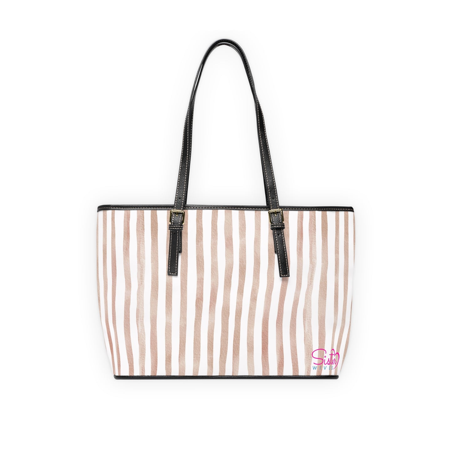 XL Stripe Shoulder Purse – Polyamory Sisterwives ENM Friendly Tote | Swinger Lifestyle Handbag | Soft Blush Minimalist Weekend Bag
