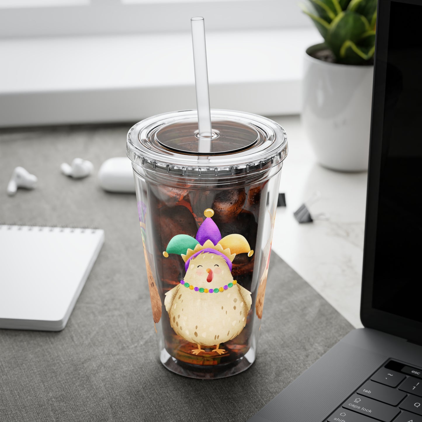 Mardi Gras Chicken 16oz Sunsplash Tumbler | Funny Farm Chicken Drink Cup | Cajun Mardi Gras Drinkware | Colorful Chicken Lover Gift | Farmhouse Humor Tumbler