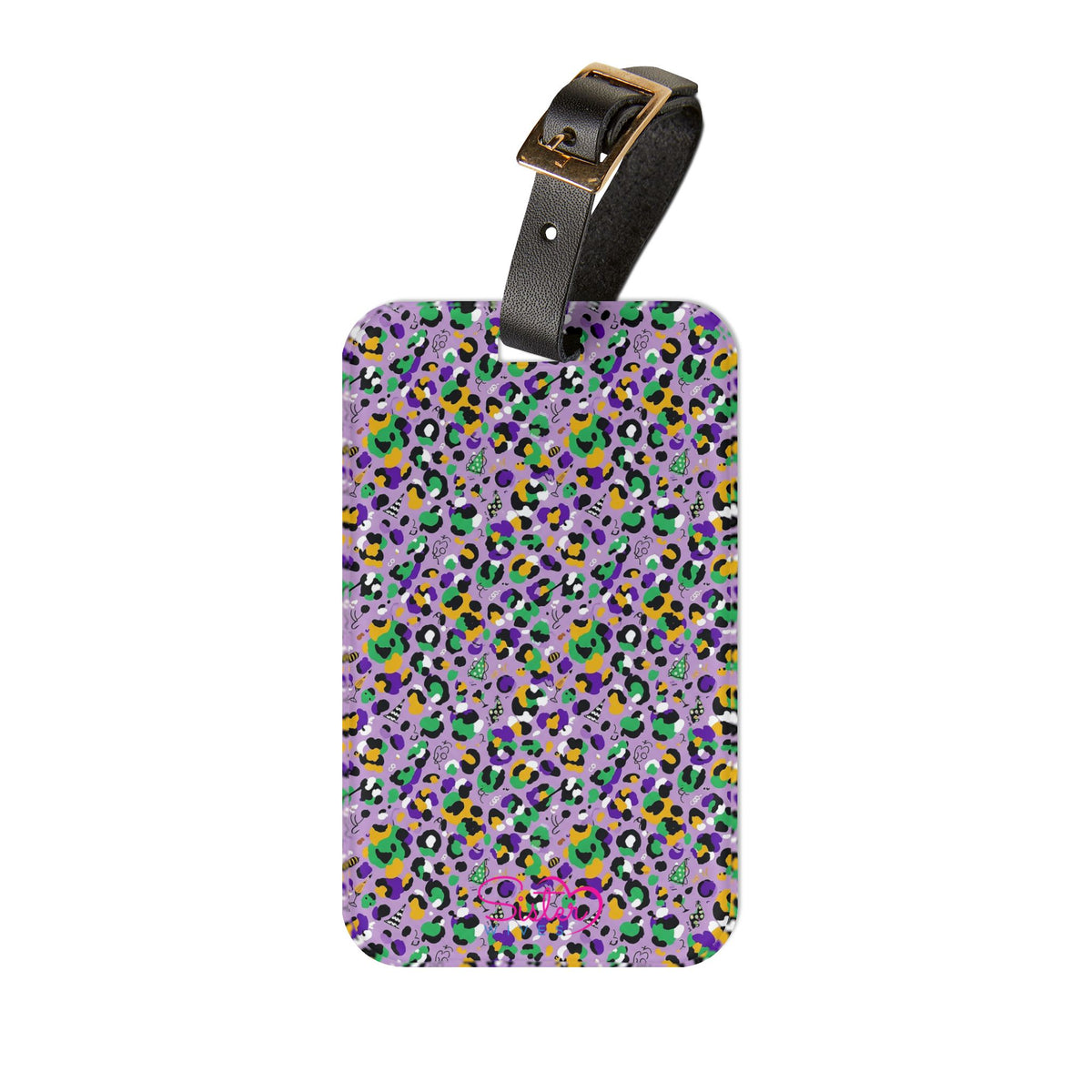 Mardi Gras Leopard Print Luggage Tag – Polyamory ENM Pride Travel Accessory, Colorful Acrylic Suitcase Tag
