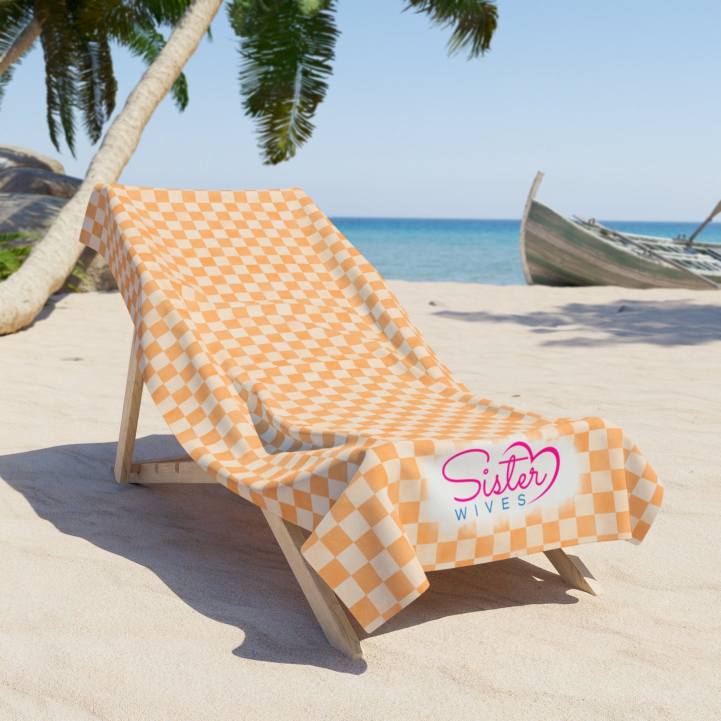 Orange Checkerboard Beach Towel | Polyamory & ENM Friendly | Lifestyle Cruise, Resort & Pride Towel | Sisterwives Beach & Pool Towel