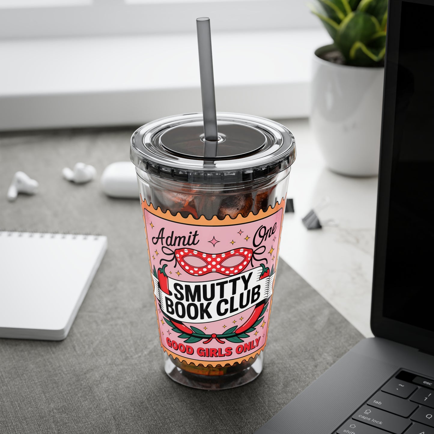 Admit One: Smutty Book Club – 16oz Sunsplash Tumbler | Polyamory Pride Cup | ENM Lifestyle Drinkware | Swinger Aesthetic Travel Cup | Spicy Romance Reader Gift | Poly, Open Relationship, Hotwife Vibes...